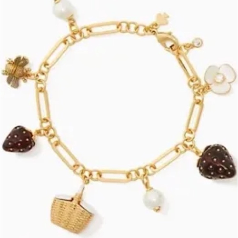 Authentic New with card kate spade Gold Strawberry Charm Bracelet - Picture 2 of 11